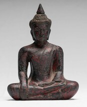 Ancien Khmer Style SE Asie Assis Bois Illumination Statue De Bouddha - 2... - $166.59