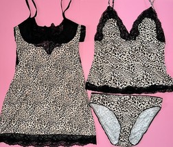 Victoria&#39;s Secret 36C L SLIP DRESS+CAMI SET ANIMAL PRINT black lace MODA... - $138.59