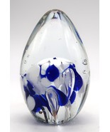 Vtg 1978 George Good Art Glass Egg Paperweight Decor Blue &amp; White - $29.99