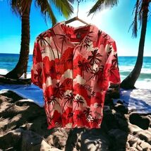 Coca Cola Shirt Mens Size Medium Red Floral Hawaiian Button Up Pocket Ra... - $20.78