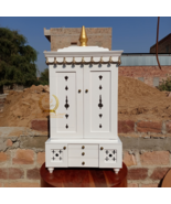 Wooden Temple Mandir White + Gold Finished Beautiful Handcrafted pooja m... - $9,922.81 MXN+