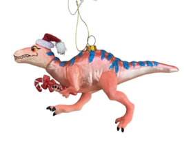Noble Gems Santa Velociraptor Dinosaur  w Candy Cane Christmas Ornament 6 In - £14.03 GBP