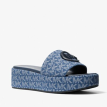 Women&#39;s Michael Kors Sadler Wedge Sandals Blue Signature Denim 8 M NEW - $119.00