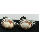 Vintage Set 800 Sterling Silver Cameo Shell Screw On Earrings Rope Edge ... - $474.98 MXN