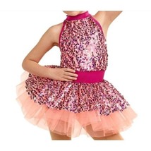 Curtain Call Child XS Peach Paradise Pink Sequin Dance Costume - £11.25 GBP
