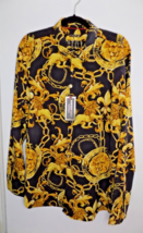 NEW Baroque Gold Italian Designer Style Mens Shirt Royal Lion Head Size ... - £57.81 GBP