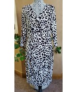 Ralph Lauren Sz 12 Dress Abstract Black White Stretch V-Neck Wrap 3 qtr ... - $48.44