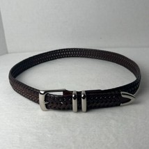 Perry Ellis Portfolio Brown  Woven Leather Belt Size 32 Silver Buckle Mint Cond - £14.82 GBP