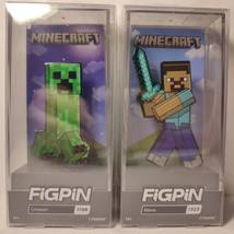 Minecraft Creeper and Steve Figpins Brand New LOCKED Official Mojang Collectible - $37.70