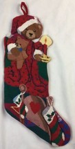 Christmas Needlepoint Stocking 3D Teddy Bear Gifts Candle Red Green Comp... - $470.77 MXN