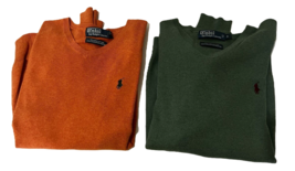 Two Polo Ralph Lauren Pima Cotton V-Neck Pullover Sweaters Small Green & Orange - £36.75 GBP