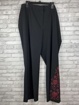 Apostrophe Dress Pants 20W Women Black Elastic Waist Red Embroidered Leg - £15.81 GBP
