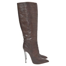 Casadei Croc-Embossed Knee High Boots In Leather Women Brown 37.5 - $393.30