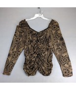 Shein Curve Brown Sheer Black Velour Ruched Top Women&#39;s Plus Size 4XL Pa... - $367.50 MXN