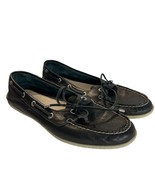 Sperry Top-Sider Boat Shoes Women 8 M Black Leather White Trim Slip-On C... - £19.64 GBP