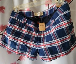 New With Tags Women&#39;s Hollister Blue Red White Plaid Logo Shorts Size 3 w 26 - £48.07 GBP