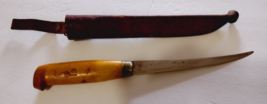 Vintage RAPALA J Marttini Finland Fish Fillet Knife 6&quot; &amp; Sheath Brown - £7.51 GBP