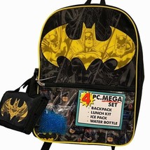 BATMAN DC COMICS 4-Piece 16&#39;&#39; Backpack Set w/ Insulated Lunch Sack + Bottle - £26.16 GBP