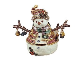 Jeweled Enameled Pewter Christmas Snowman Hinge Trinket Jewelry Box Terr... - $26.84