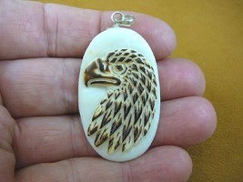 (j-eagle-16) golden Eagle HEAD oval PENDANT bird head aceh bovine bone c... - $28.75