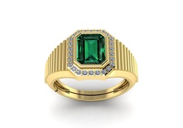 6Ct Smaragd Schliff Grün Smaragd 925 Sterlingsilber 14K Gelb Vergoldet Ring - £43.36 GBP