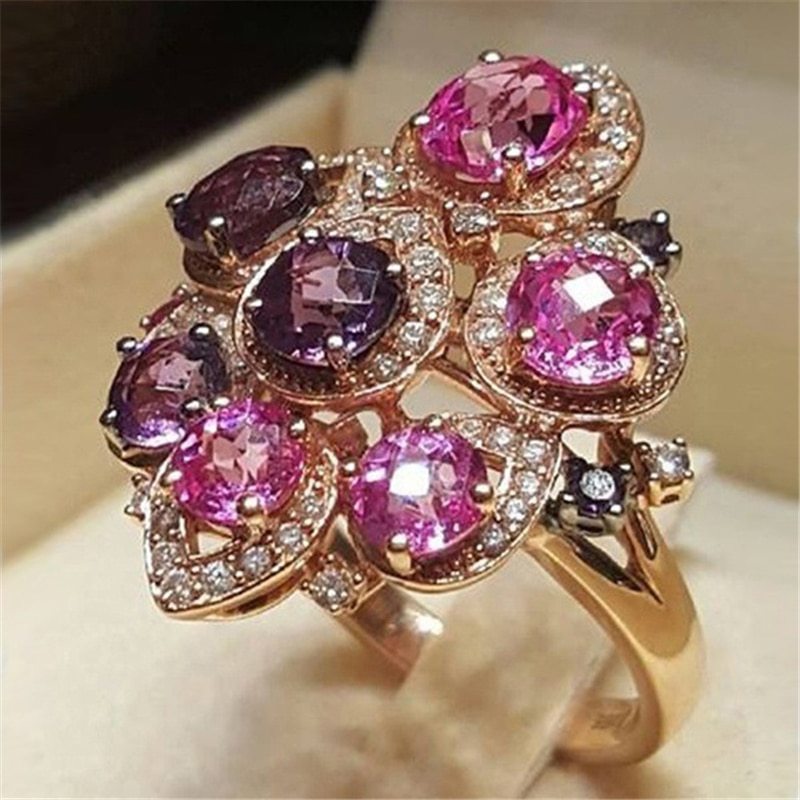 14K Rose Gold Pure Red Ruby Gemstone Ring for Women Anillos De Red bague Bizuter - £18.29 GBP