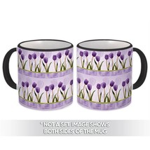 Tulip Sprig : Gift Mug Purple Floral Pattern Spring Rhombus Border Diy Leaf Shad - £12.74 GBP