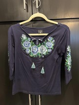 Women&#39;s Navy Blue Embroidered Vyshivanka by Galychanka, L - $29.69