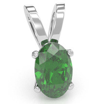 Lab-Created Emerald Oval Solitaire Pendant In 14k White Gold - £215.72 GBP