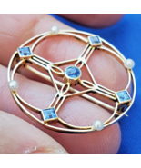 Earth mined Sapphire Pearl Art Deco Geometric Brooch Vintage Solid 14k G... - $50,434.70 MXN