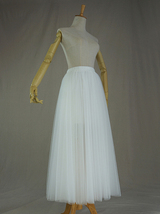 Ivory White Tulle Midi Skirt Women Plus Size Fluffy Tulle Skirt for Wedding image 3