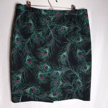Cleo Women&#39;s Black/Green Peacock Feather Pattern  Fully Lined Skirt Size 14P - £14.01 GBP