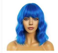 LANCAINI Short Bob Wavy Wig with Bangs for Women Loose Curly Shoulder Length... - £11.59 GBP