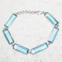 925 Sterling Silver Blue Topaz Bracelet Handmade Jewelry Gemstone Bracelet - £43.42 GBP