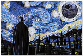 Star Wars Starry Night Darth Vader &amp; Death Star 12&quot;x 8&quot; Metal Tin Vincent Van Go - £10.25 GBP