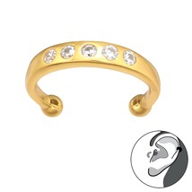 Plain Ear Cuff 925 Silver Gold Plated with Cubic Zirconia - £9.52 GBP
