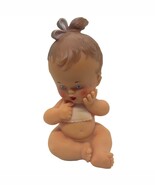 Vintage Sitting Baby Doll Squeaker Figurine Doll Bow Topknot - $30.72