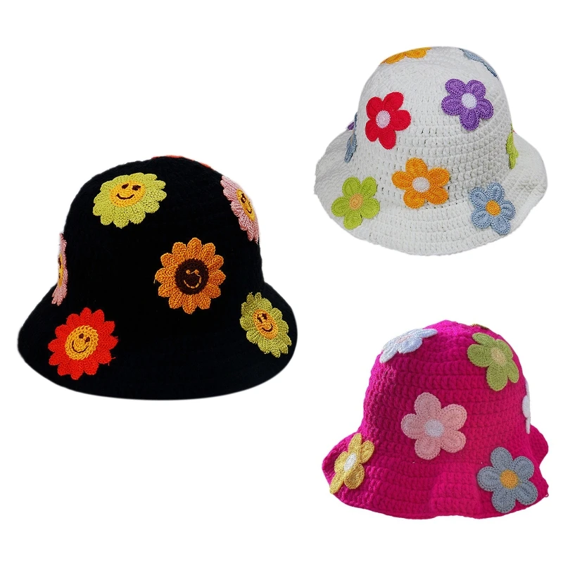 Summer Fisherman Hat for Women Crochet Bucket Hats Flower Decor Wide Brim - £9.75 GBP+