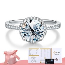Luxury 0.5-3CT Real Moissanite Diamond Ring Wedding Round Gemstones Halo Rings f - £75.26 GBP