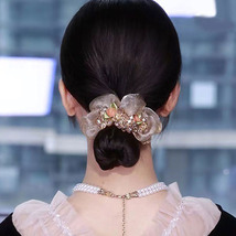 Minimalist Elegant Crystal Flower Hair Tie Scrunchie - £3.57 GBP