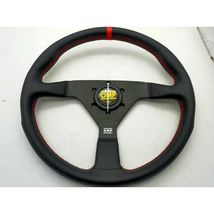 NIB OMP LEATHER Steering Wheel 14inch 14&quot; Red line - £102.66 GBP