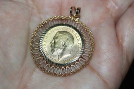 Vintage 1912 British Full Sovereign 22K Gold Coin in 14K Filigree Bezel Pendant - £816.48 GBP