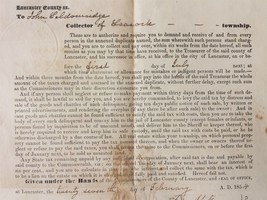 1854 Antique Tax Collector Authorization Leacock Lancaster Cty Pa J Seldomridge - £33.63 GBP