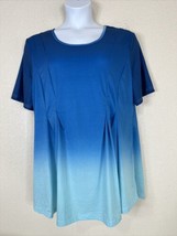 NWT Lily By Firmina Womens Plus Size 2X Blue Ombre Scoop Tunic Short Sleeve - £19.38 GBP