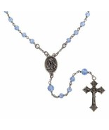 IMMACULATE HEART OF MARY CRUCIFIX ROSARY BLUE GLASS BEADS IN LEAD FREE P... - £22.79 GBP