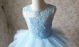 A-Line/Princess Knee-length Flower Girl Dres Blue Tulle/Lace Flowers Puffy 4-16 image 6