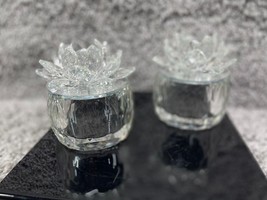 Crystal Clear Glass Flower Lotus Flower Trinket Box Lot Of 2 Home Decoration - £22.25 GBP