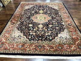 Indo Per&#39;sian Rug 8x10 Midnight Blue Red Handmade Vintage Wool Medallion Carpet - £2,398.06 GBP