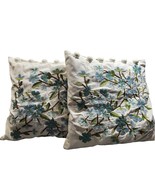 Embroidered Blue Cherry Blossom Square Pillow Sham Cases 18&quot;x18&quot; Button ... - $586.00 MXN