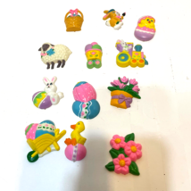 VTG Lot 12 Plastic Easter Refrigerator Magnets Bunnies Flowers Sheep Chick Eggs - £14.82 GBP